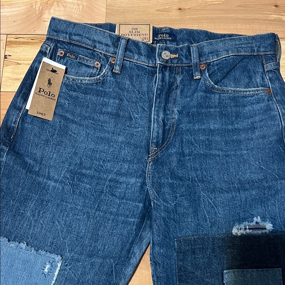 Polo Ralph Lauren Blue Patchwork Boyfriend Jeans-Roped Dyed - Picture 2 of 12